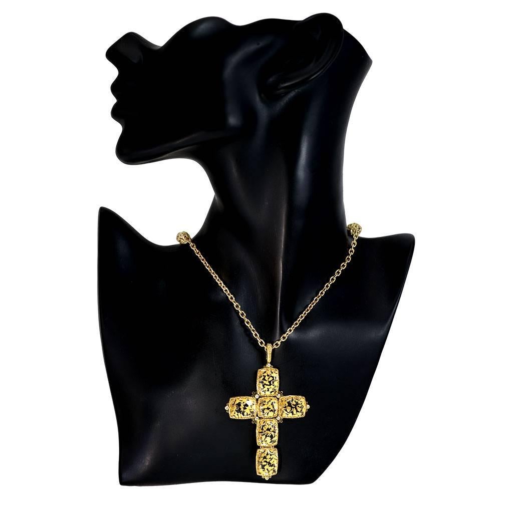 Alex Soldier Gold Cross Diamond Quartz Doublet Necklace Pendant One of a Kind 1