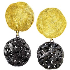 Sterling Silver Yellow Gold Platinum Drop Textured Clip-On Earrings