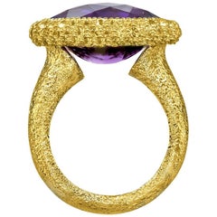 Alex Soldier Amethyst Sapphire Gold Textured Cocktail Ring One of a Kind