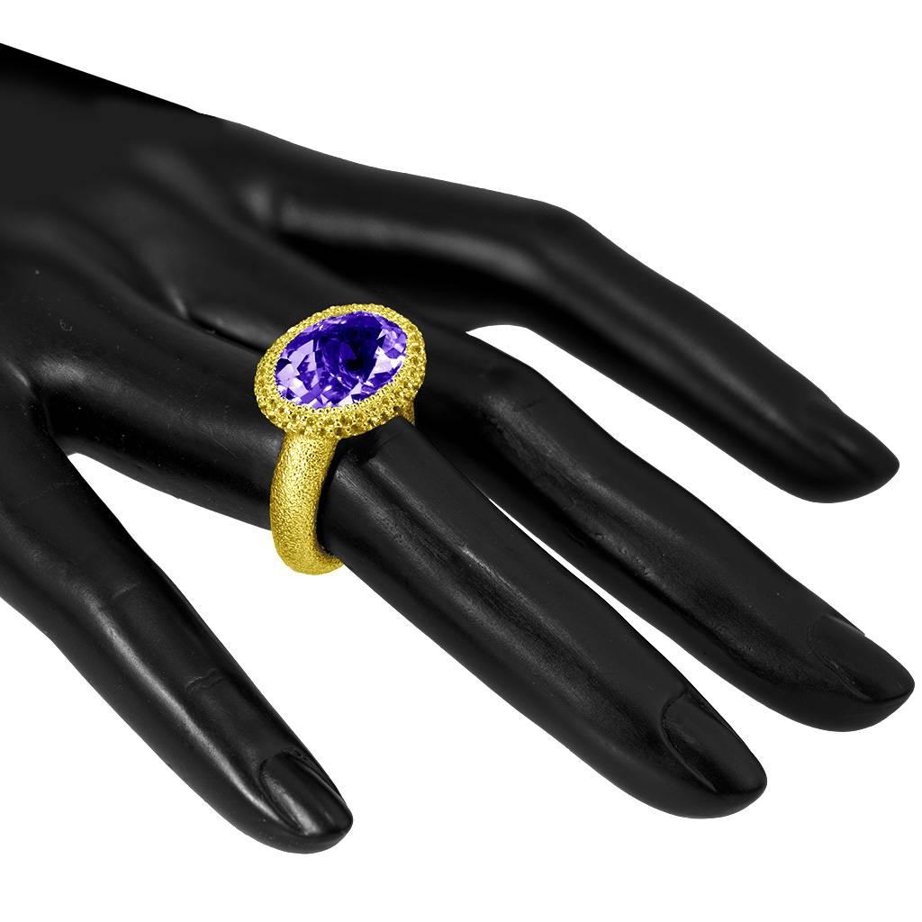 Women's or Men's Alex Soldier Amethyst Sapphire Gold Textured Cocktail Ring One of a Kind