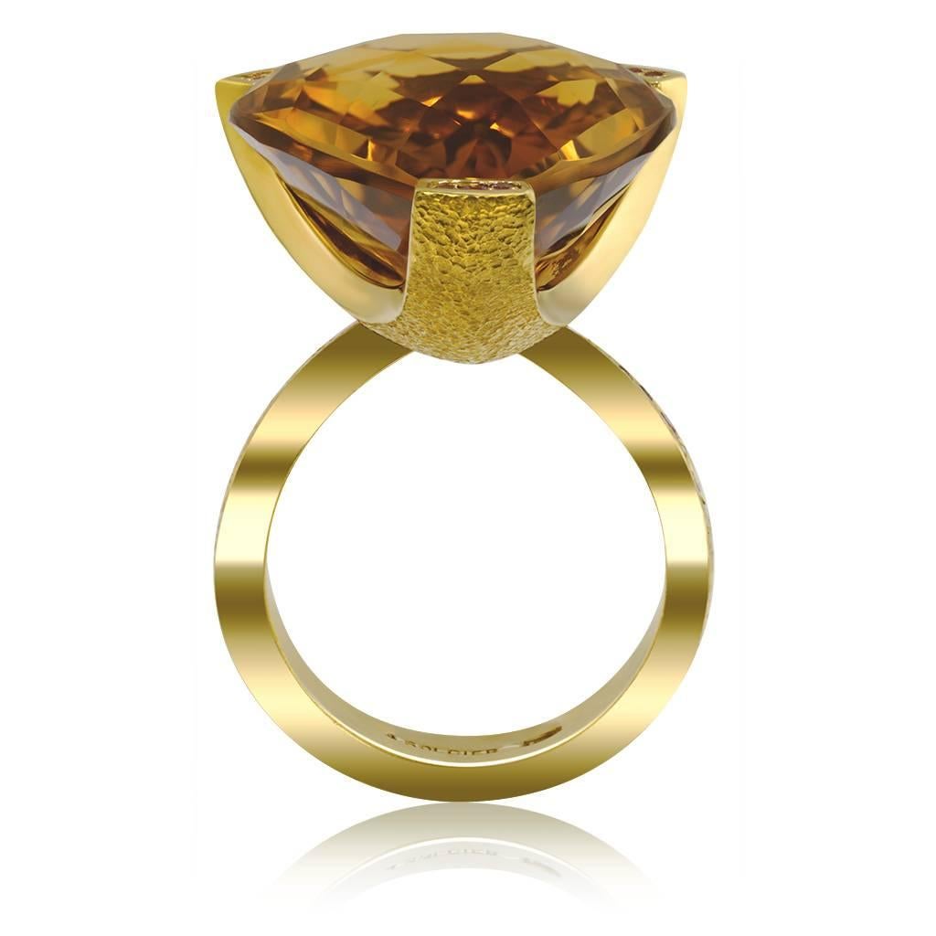 Alex Soldier Citrine Sapphire Gold Textured Swan Cocktail Ring One of a Kind In New Condition In New York, NY