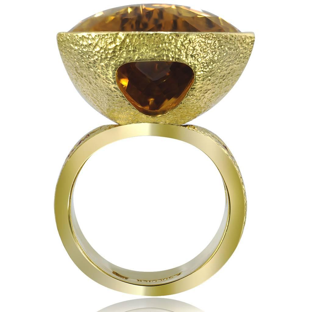Women's or Men's Alex Soldier Citrine Sapphire Gold Textured Swan Cocktail Ring One of a Kind