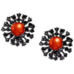 Alex Soldier Agate Quartz Spinel Sterling Silver Dark Platinum Stud Earrings