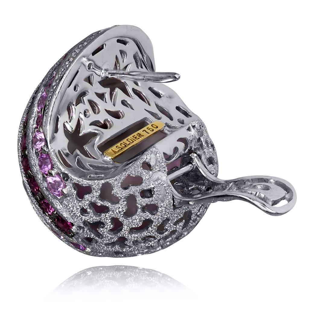 Sapphire Tourmaline Diamond Garnet Gold Snail Earrings Cufflinks One of a Kind In New Condition In New York, NY