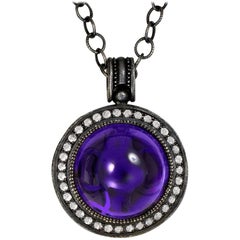 Cabochon Japanese Amethyst Topaz Quartz Oxidized Sterling Silver Pendant