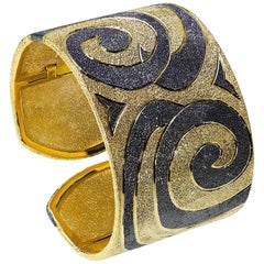 Sterling Silver Gold Platinum Textured Hinged Cuff Bracelet One of a Kind