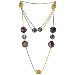 Alex Soldier Pearl Gold Textured Station Link Necklace Choker One of a Kind