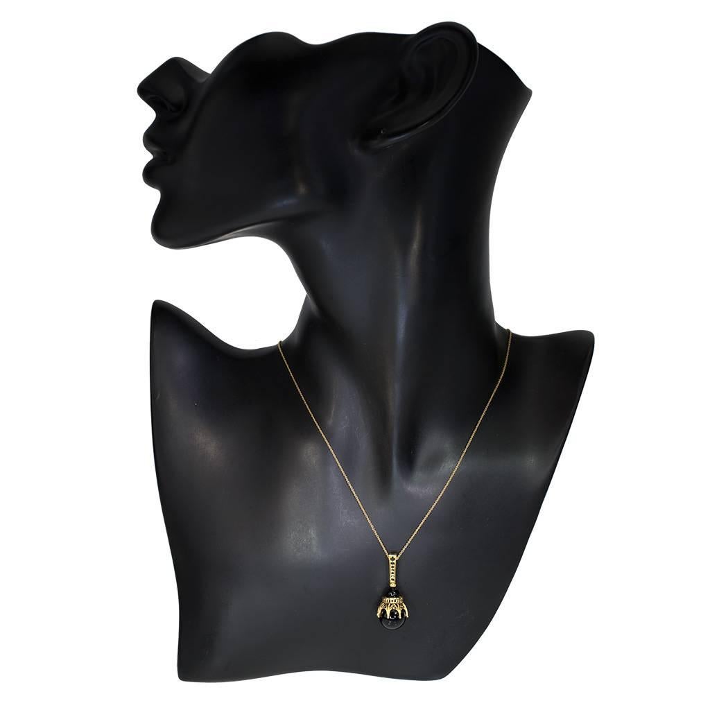 Women's or Men's Alex Soldier Diamond Onyx Gold Crown Pendant Necklace on Chain One of a Kind