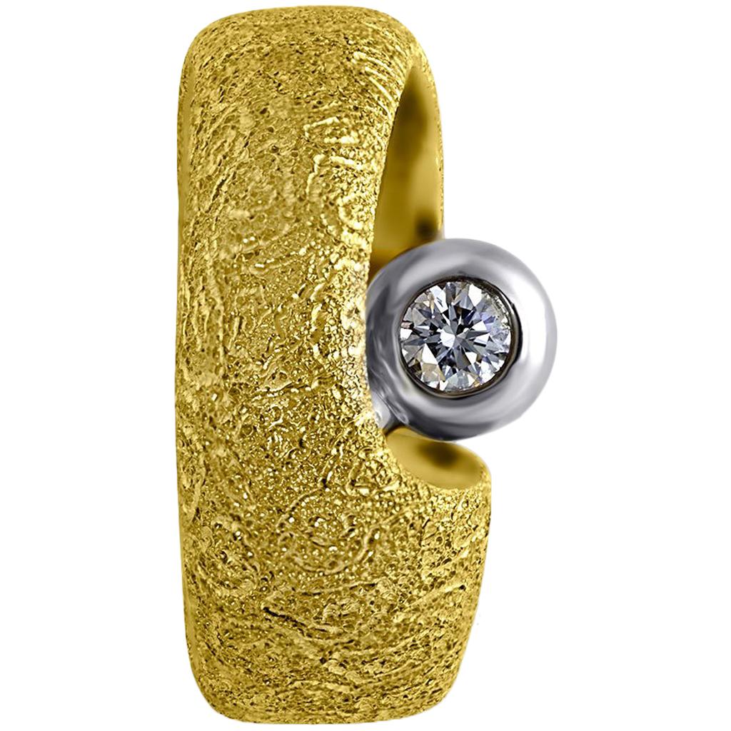 Alex Soldier Diamond Gold Modern Art Textured Ring One of a Kind For Sale