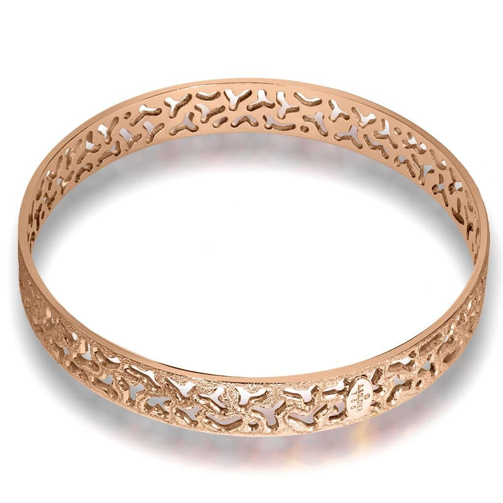 Alex Soldier Textured Bangle Bracelet: made in silver with 18k rose gold infusion (deep plating) and signature metalwork that creates an illusion of a diamond inlay. Special open work technique makes this stunning bangle practically weightless.
