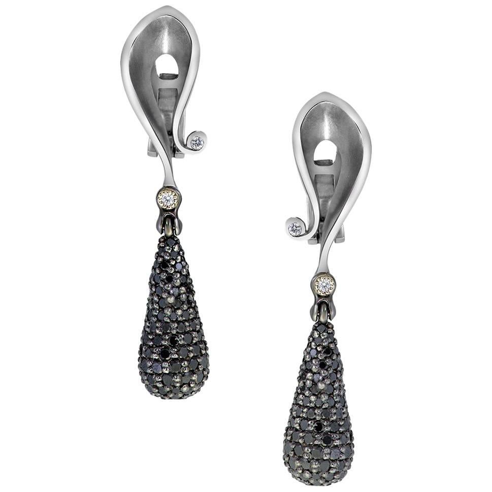 Alex Soldier Diamond White Gold Textured Drop Dangle Earrings One of a Kind