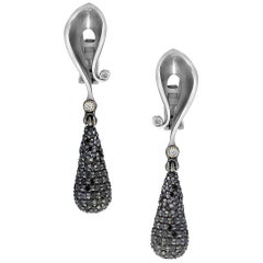 Alex Soldier Diamond White Gold Textured Drop Dangle Earrings One of a Kind