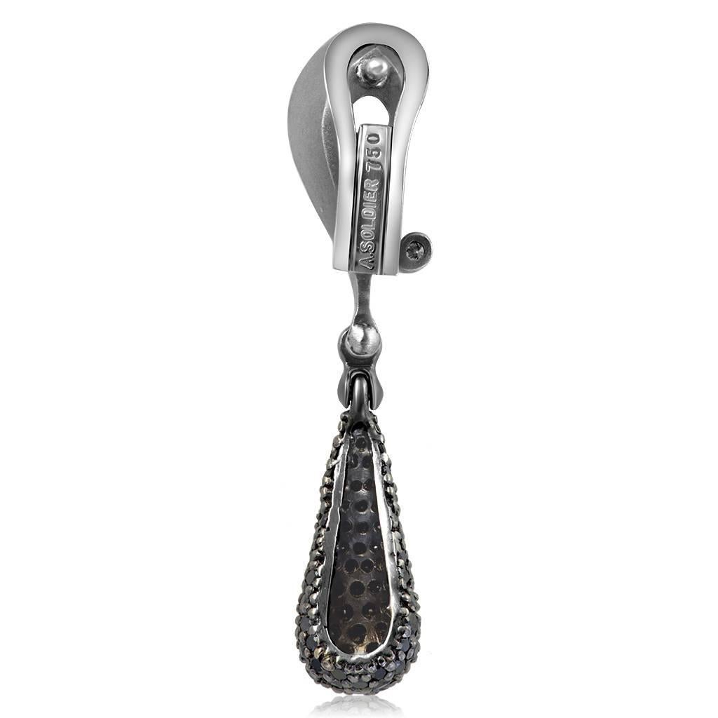 Alex Soldier Diamond White Gold Textured Drop Dangle Earrings One of a Kind In New Condition In New York, NY