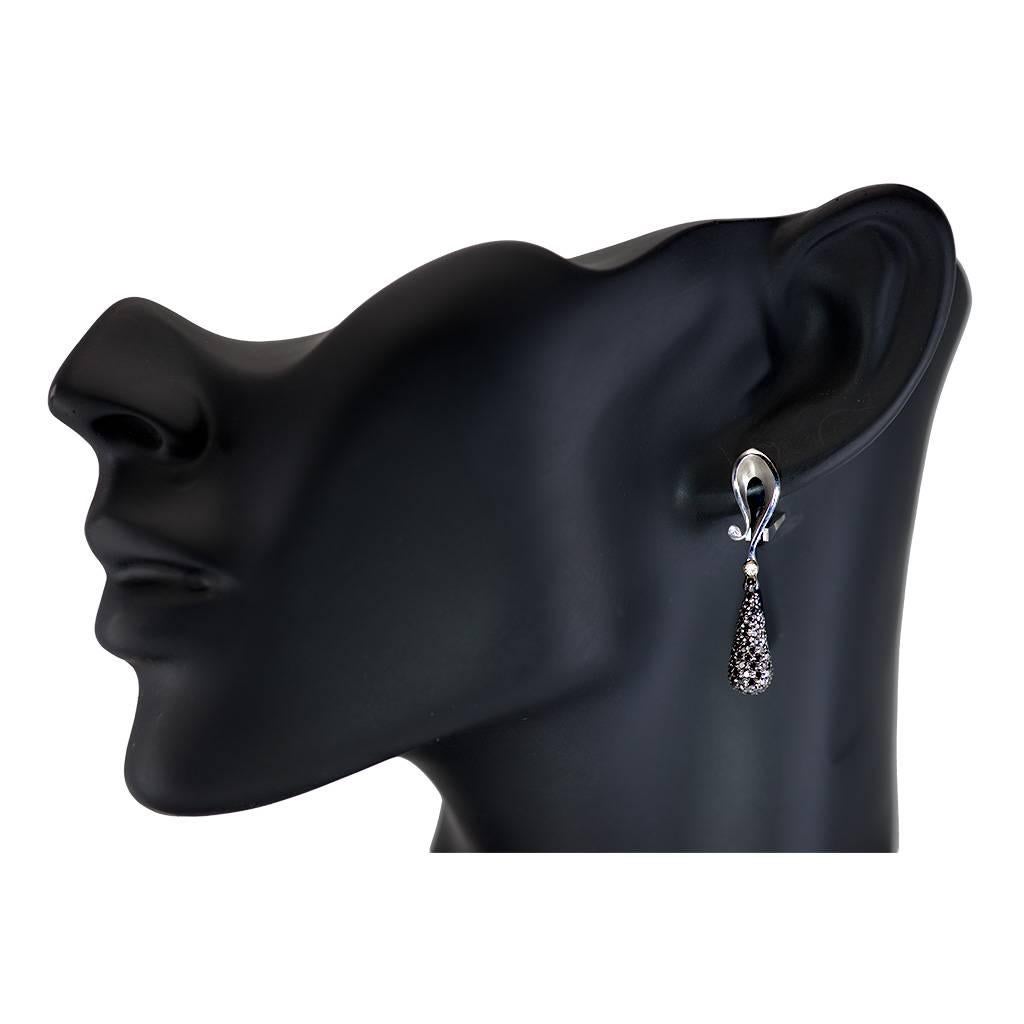 Women's or Men's Alex Soldier Diamond White Gold Textured Drop Dangle Earrings One of a Kind