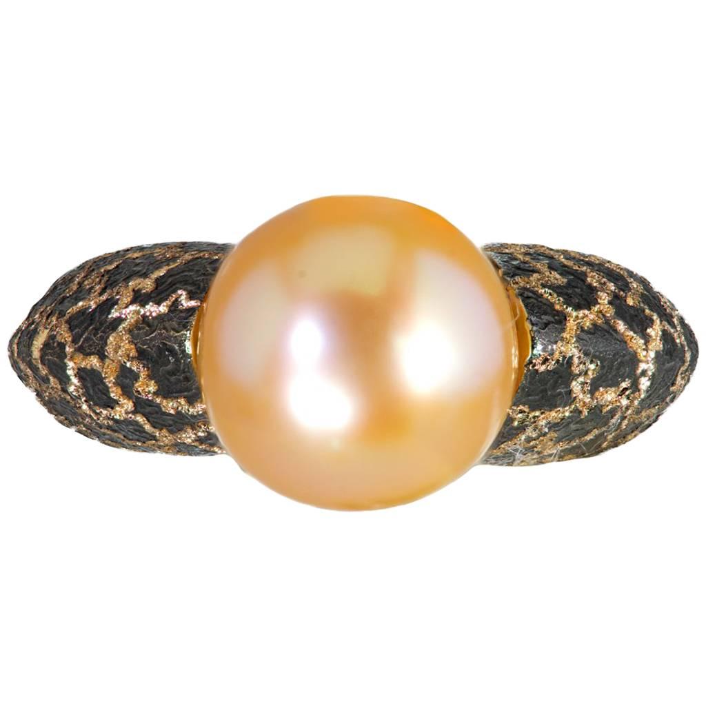 Freshwater Pearl Ring by Alex Soldier: made in 18 karat rose gold with signature metalwork. 10 mm Freshwater pearl. Handmade in NYC. Ring size: 6.5. Complimentary ring sizing is available within 2 business days. 