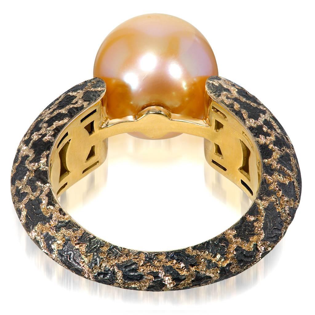 Women's or Men's Alex Soldier Pearl Textured Rose Gold Rhodium Ring One of a Kind
