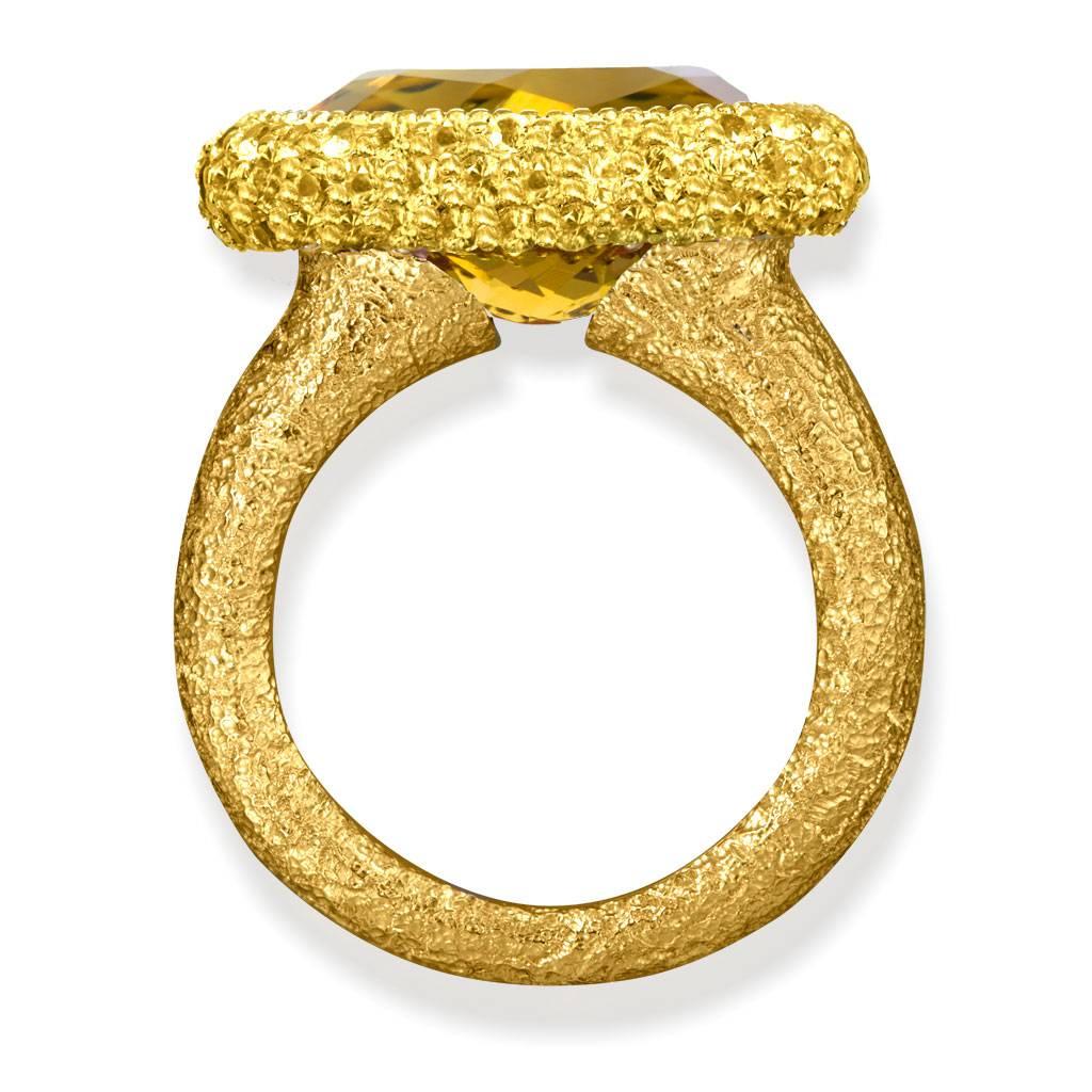 Oval Cut Alex Soldier Citrine Gold Textured Cocktail Ring One of a Kind