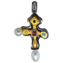 Garnet Tourmaline Topaz Citrine Pearl Silver Gold Platinum Cross Pendant