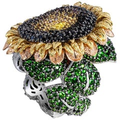 Alex Soldier Diamond Tsavorite Garnet Gold Sunflower Ring