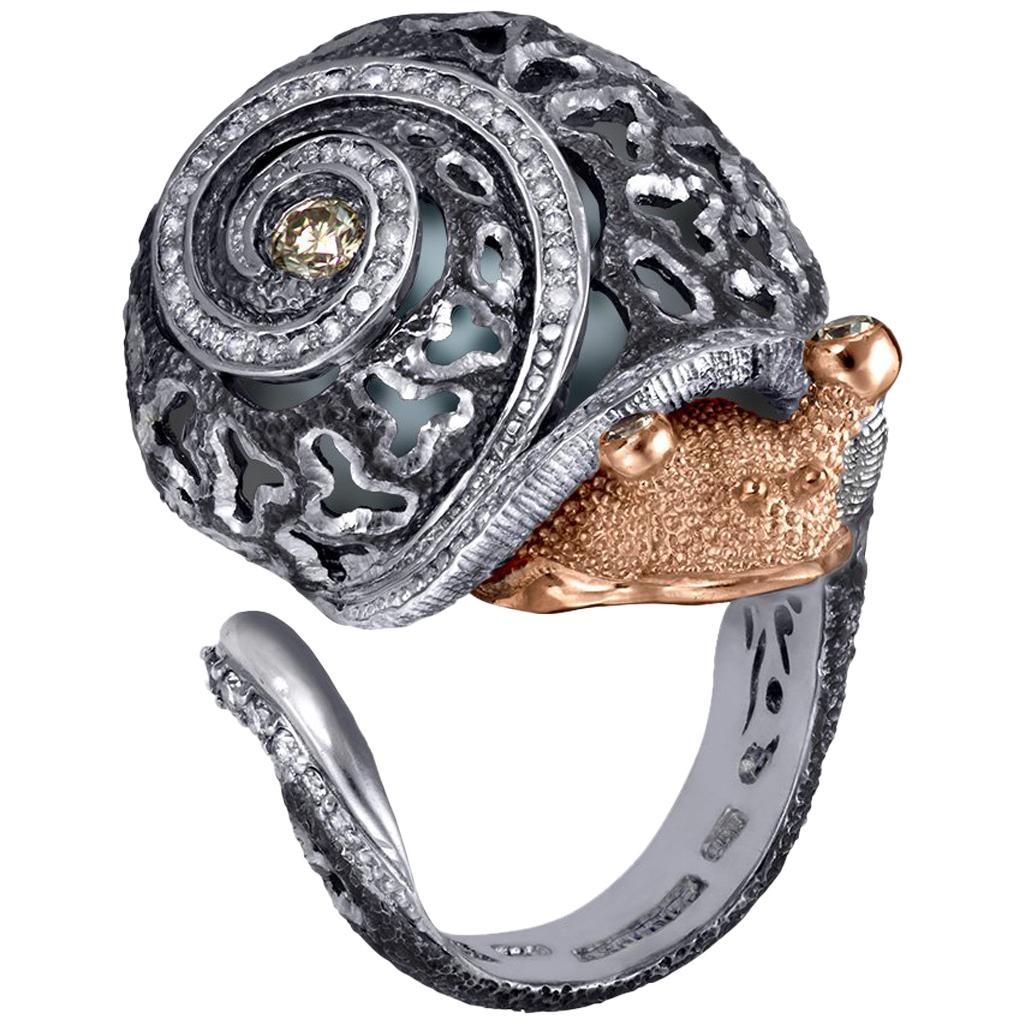 Alex Soldier Diamond Gold Sterling Silver Textured Signature Codi the Snail Ring