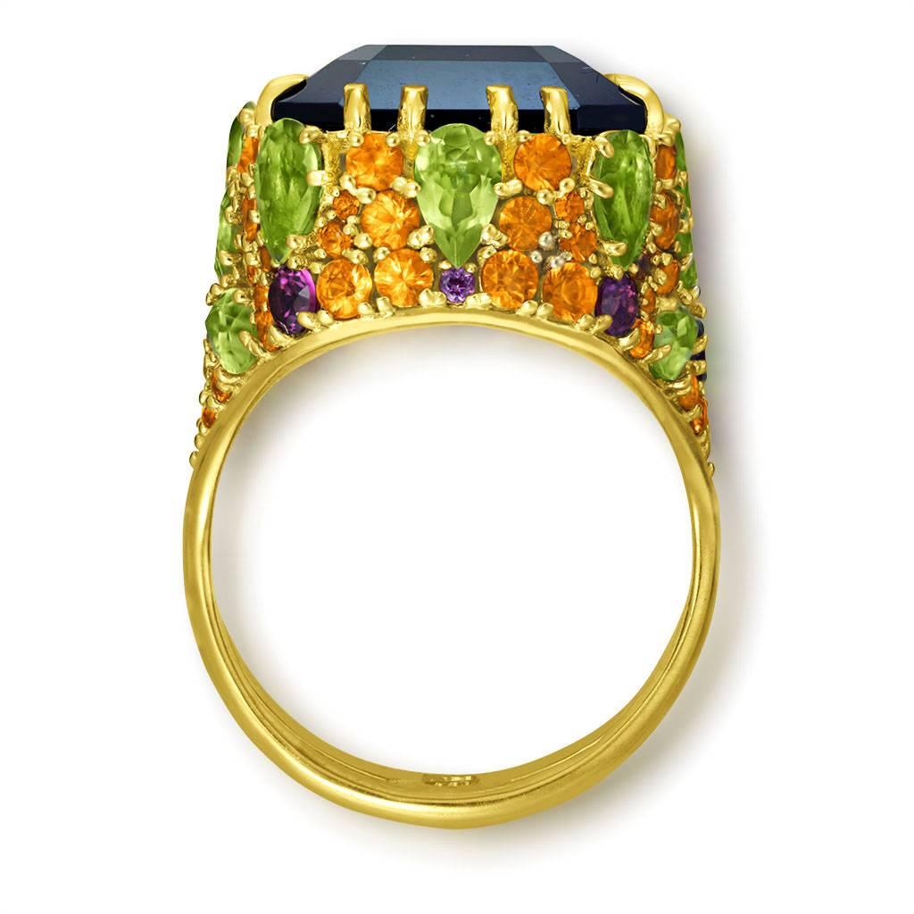 Alex Soldier Amethyst Sapphire Peridot Garnet Diamond Gold Cocktail Ring In New Condition In New York, NY