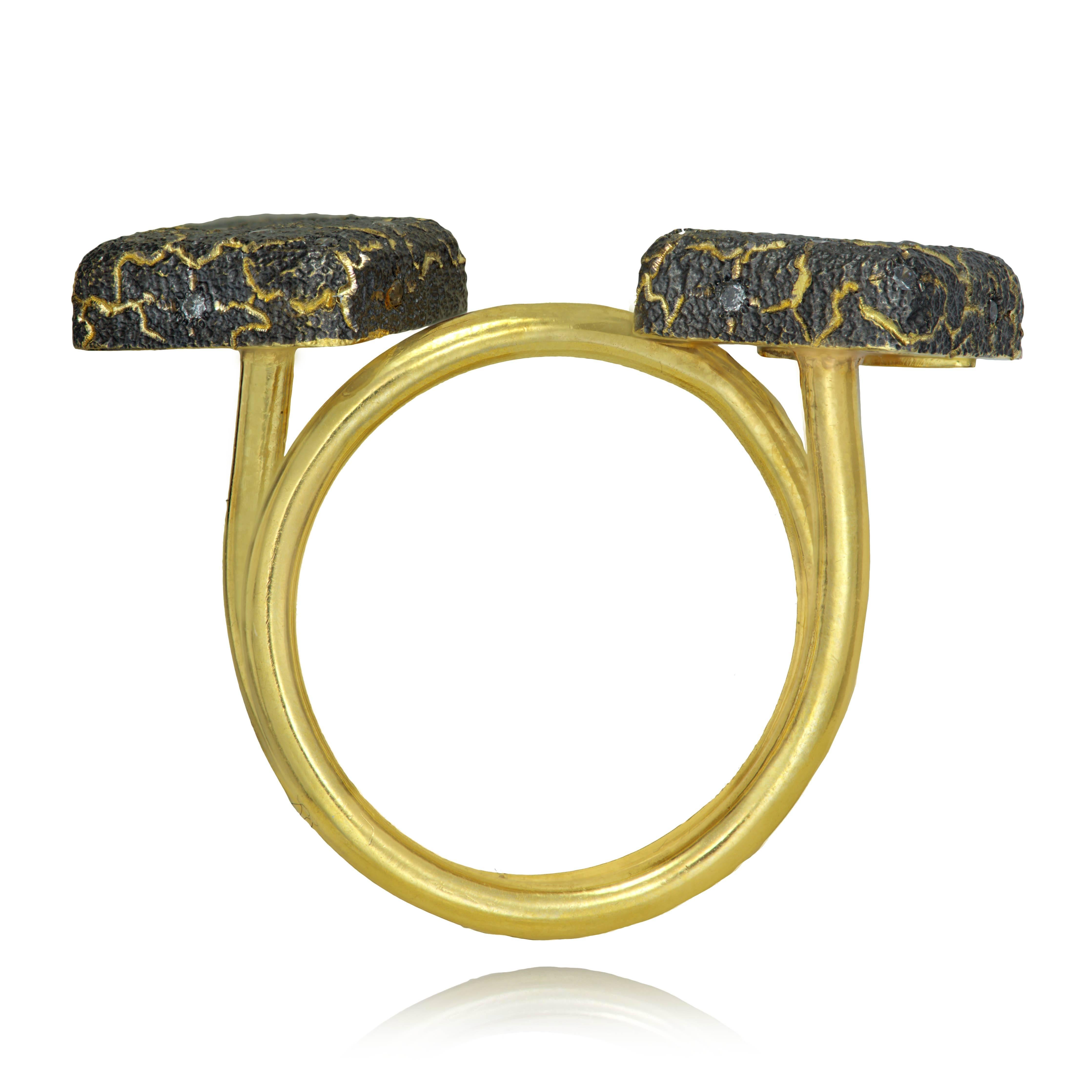 Round Cut Diamond Gold Mushroom Lava Textured Ring