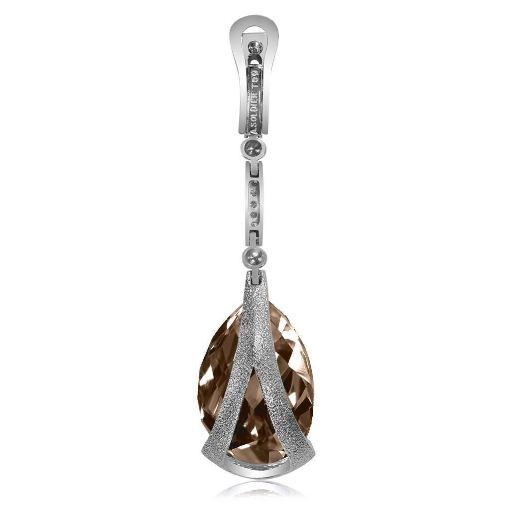 Alex Soldier Smoky Quartz Diamond White Gold Swan Drop Earrings In New Condition In New York, NY