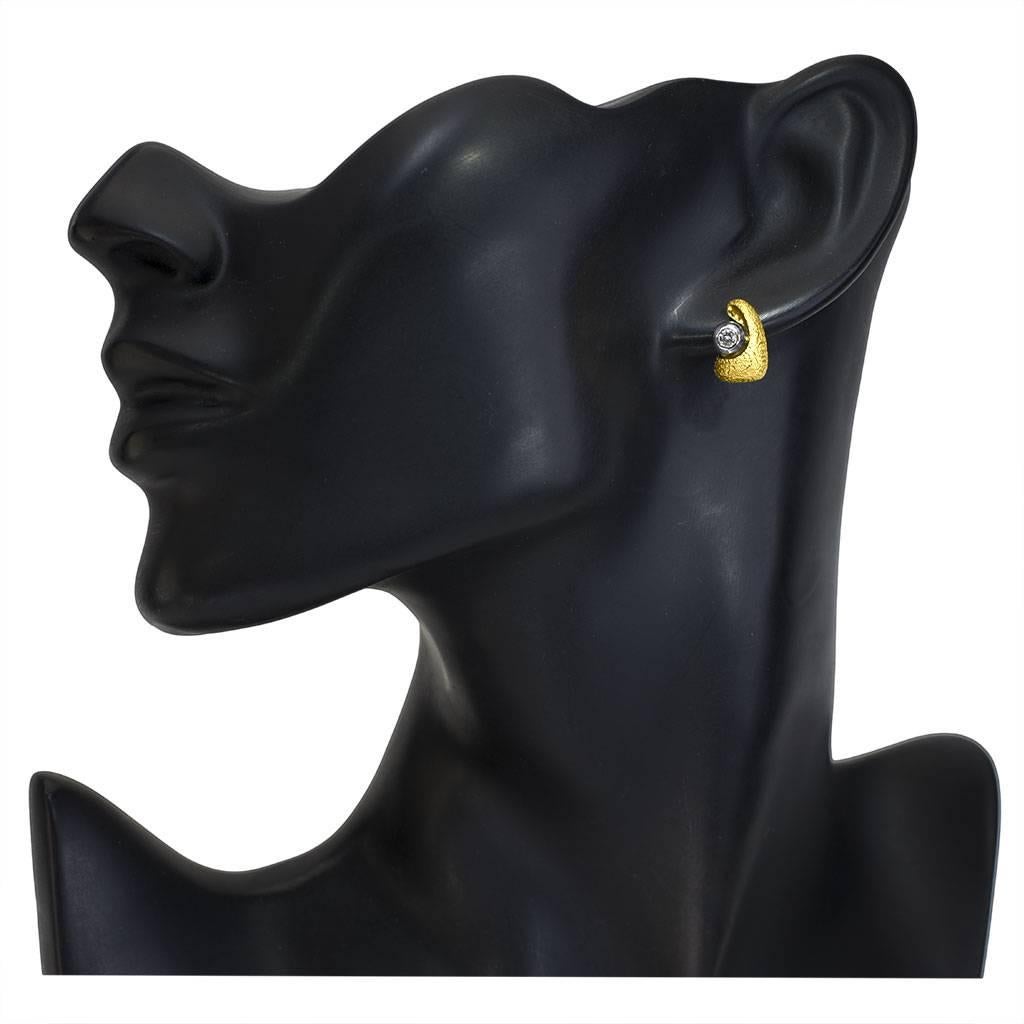 Women's or Men's Diamond Gold Modern Art Stud Earrings Cufflinks One of a Kind