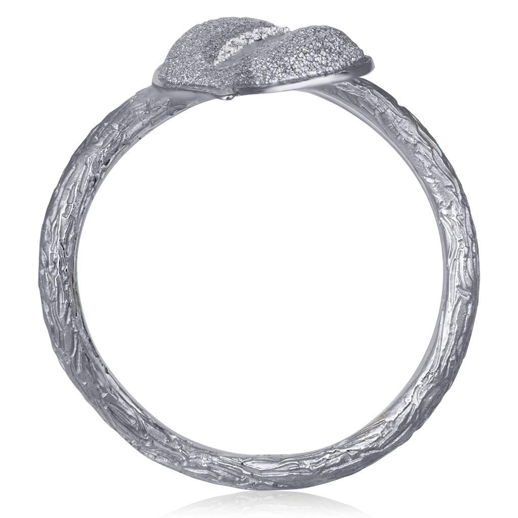 Women's or Men's Alex Soldier Diamond White Gold Textured Leaf Ring