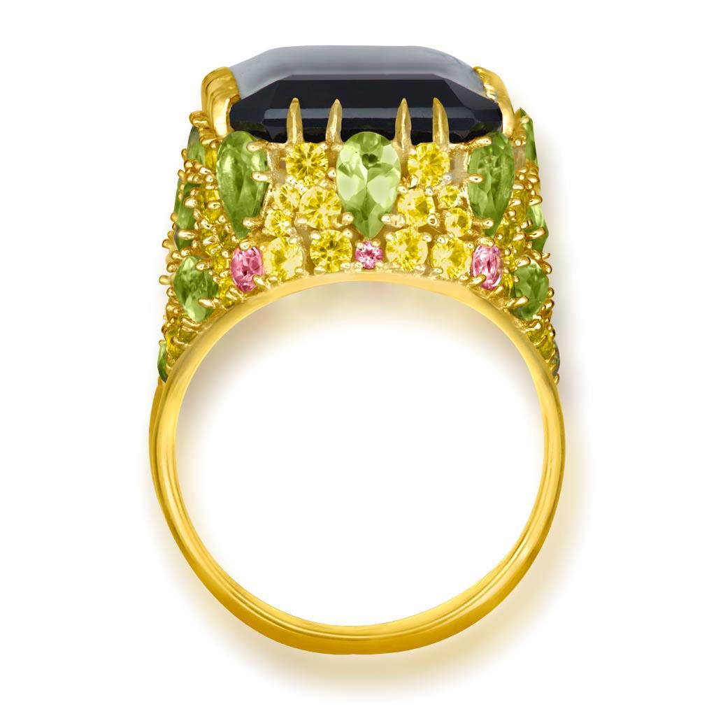 Alex Soldier Lemon Smoky Quartz Peridot Topaz Sapphire Diamond Blossom Gold Ring In New Condition In New York, NY