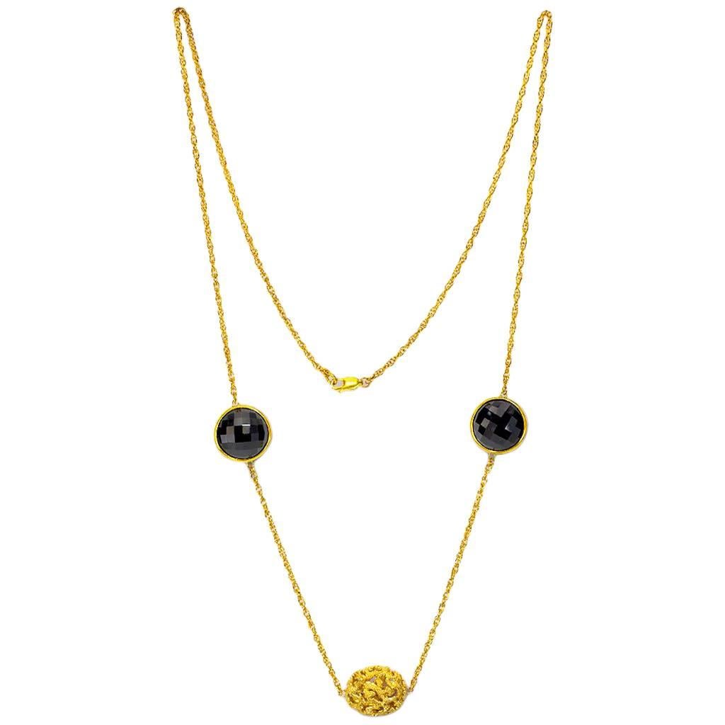Onyx Gold Textured Necklace Link Choker One of a Kind For Sale
