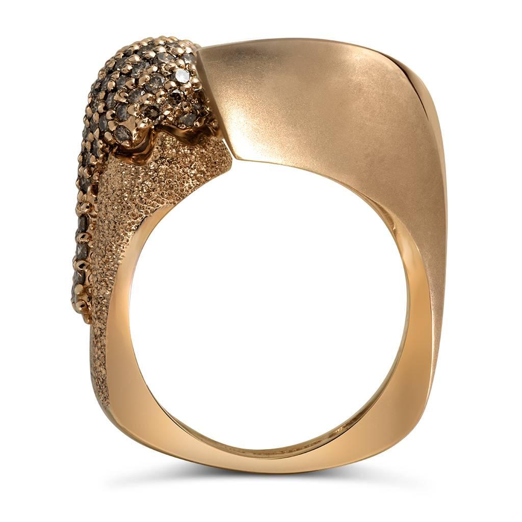 Alex Soldier Diamond Rose Gold Textured Crossover Bypass Ring One of a Kind In New Condition In New York, NY