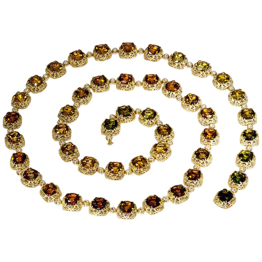 Tourmaline Diamond Gold Byzantine Necklace One of a Kind