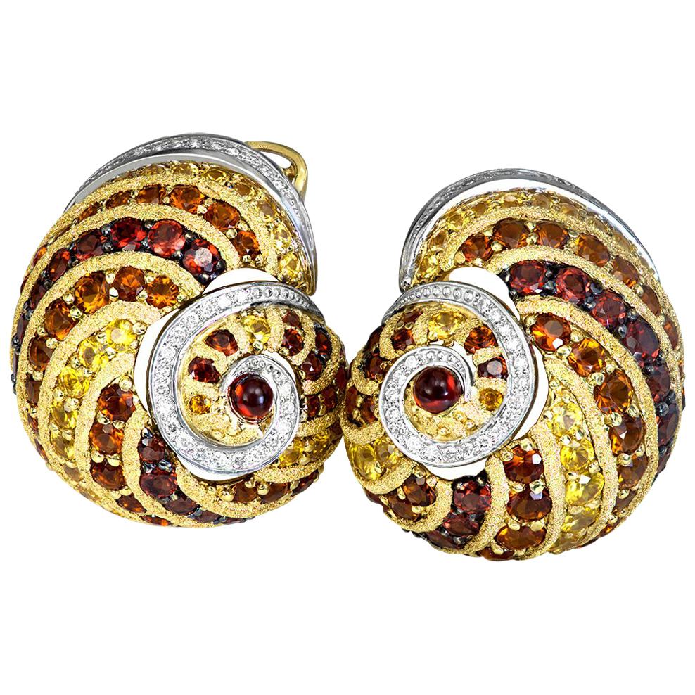 Sapphire Garnet Ruby Diamond Citrine Gold Platinum Snail Earrings