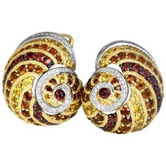 Sapphire Garnet Ruby Diamond Citrine Gold Platinum Snail Earrings