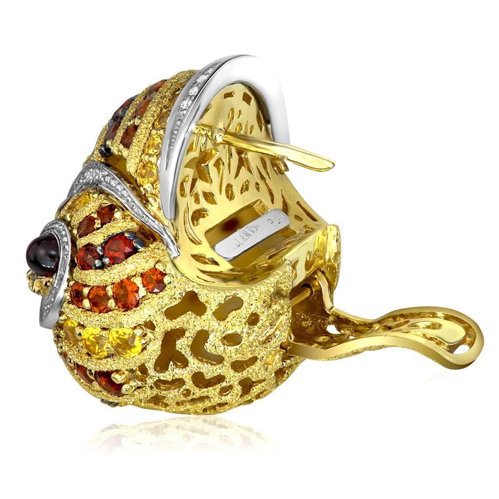 Sapphire Garnet Ruby Diamond Citrine Gold Platinum Snail Earrings In New Condition In New York, NY