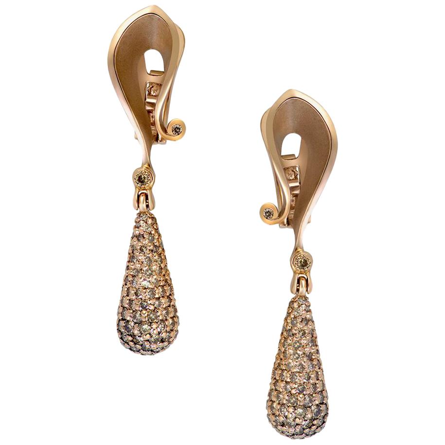 Diamond Rose Gold Drop Dangle Earrings