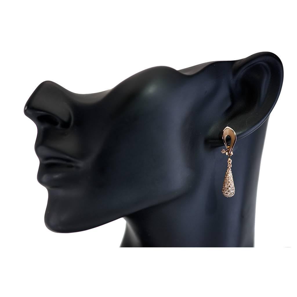 Women's or Men's Diamond Rose Gold Drop Dangle Earrings