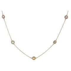 14KT Yellow Gold Multi-Color Gemstone Station Necklace