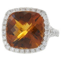 14KT White Gold Cushion Cut Citrine and Diamond Halo Ring