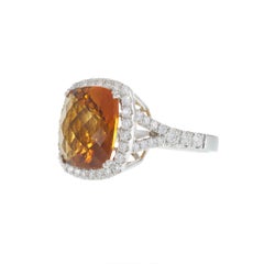 14KT White Gold Cushion Cut Citrine and Diamond Halo Ring