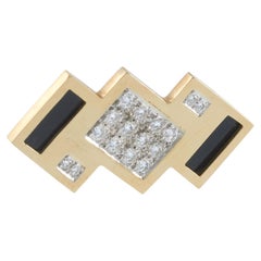 Vintage 14KT Yellow Gold 0.72CT Diamond & Black Onyx Geometric Brooch / Tie Pin