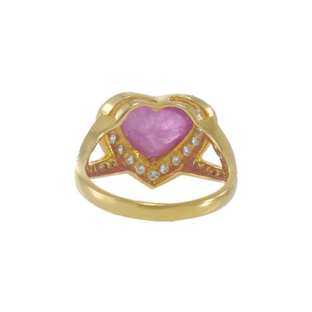 Bague en or jaune 18KT certifiée AIG avec cœur en rubis de Birmanie et diamants en vente 2
