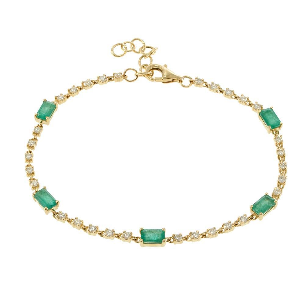 Bracelet en or jaune 14KT avec lignes alternées d'émeraudes et de diamants Neuf - En vente à New York, NY