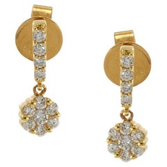 Boucles d'oreilles pendantes en or jaune 18KT avec diamants et grappes de fleurs
