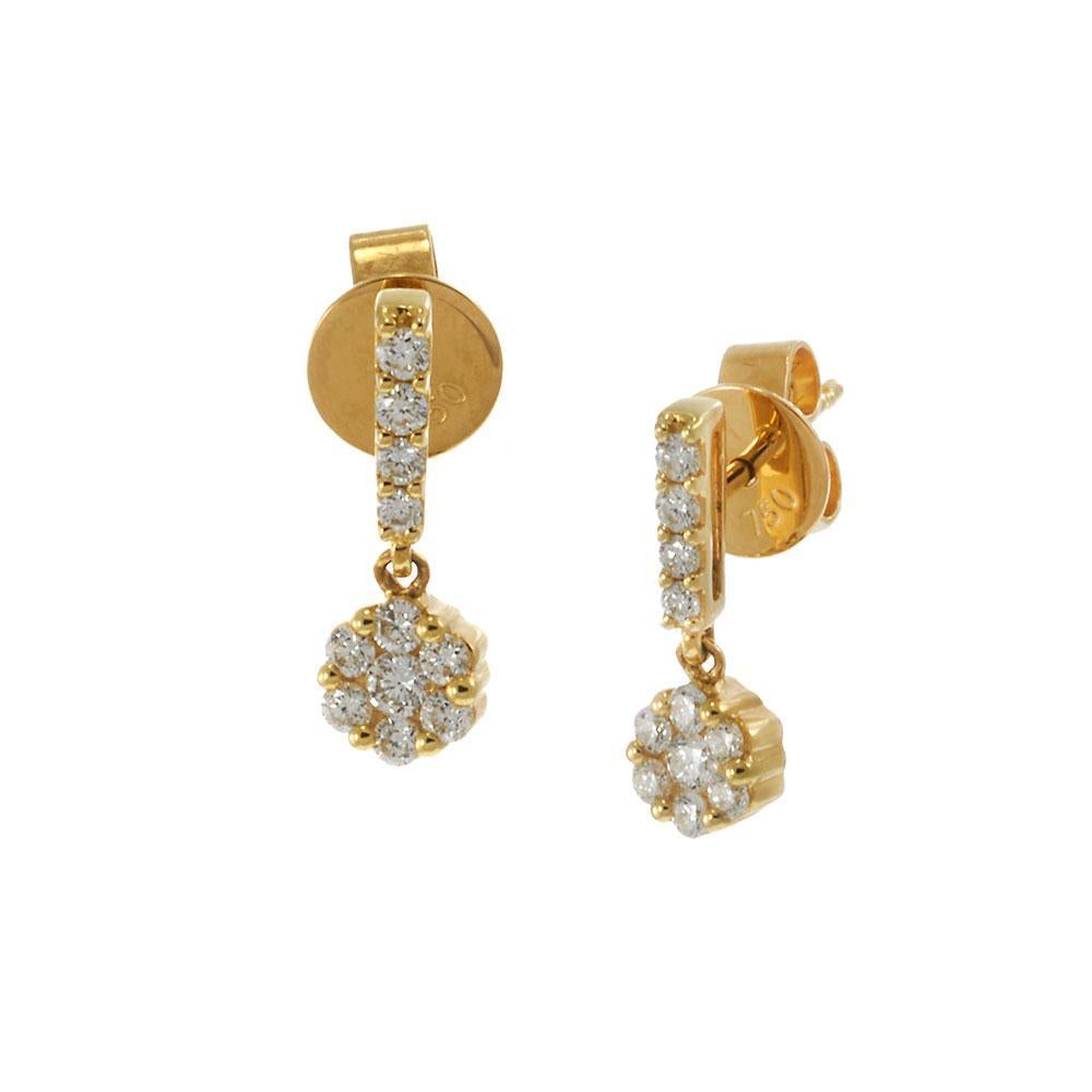 Boucles d'oreilles pendantes en or jaune 18KT avec diamants et grappes de fleurs Neuf - En vente à New York, NY