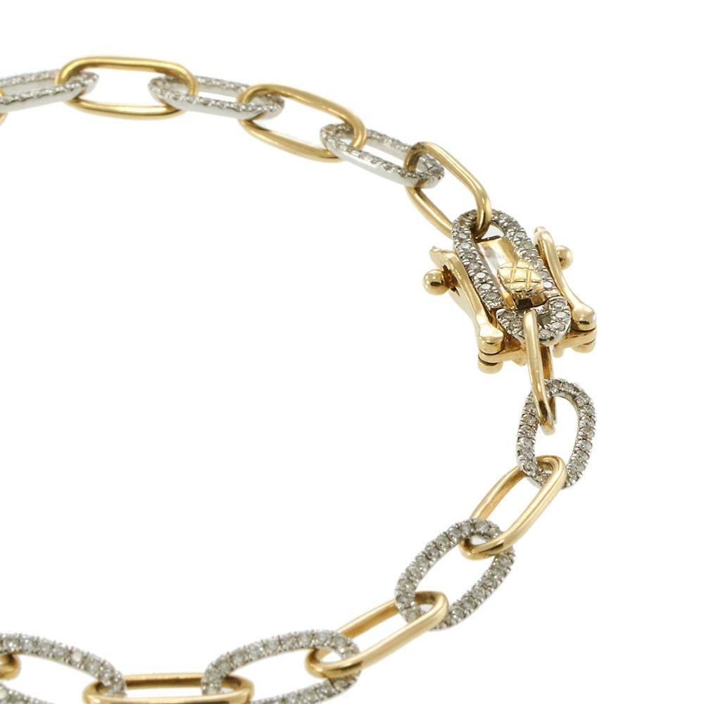 Taglio rotondo Bracciale Paperclip in oro 14KT a due tonalità con accenti di diamanti da 1,00 carati in vendita