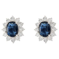 Boucles d'oreilles en or blanc 18 carats avec saphir bleu et diamants