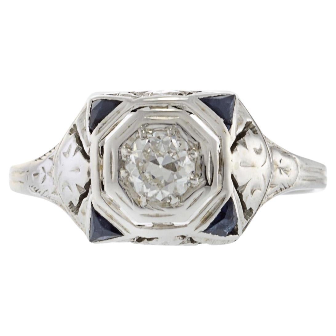 Bague d'époque édouardienne en diamant et saphir 18/14KT