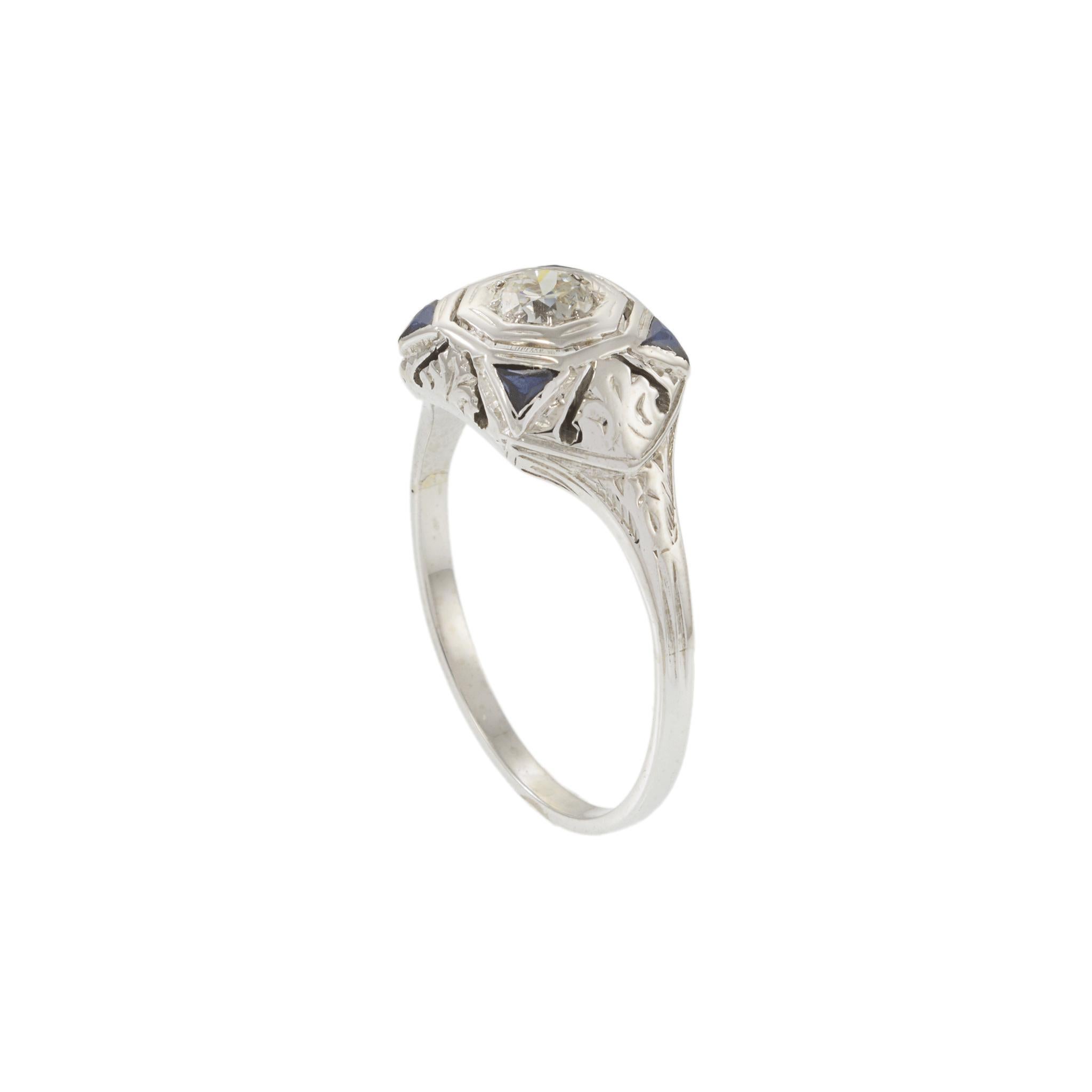 Edoardiano Anello con diamanti e zaffiri di epoca edoardiana 18/14KT in vendita